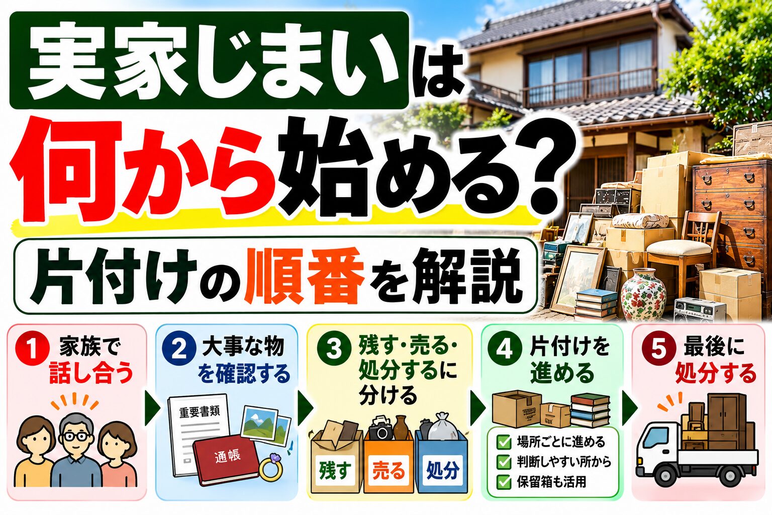 実家じまいは何から始める？｜片付けの順番を解説